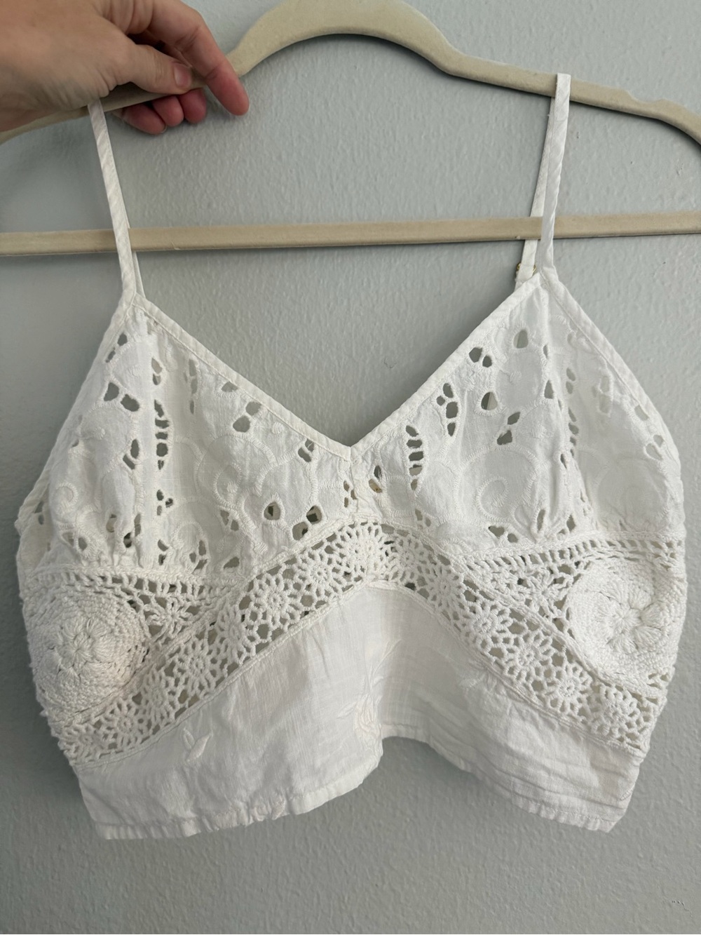 LoveShackFancy White Eyelet Crochet V-Neck Tank